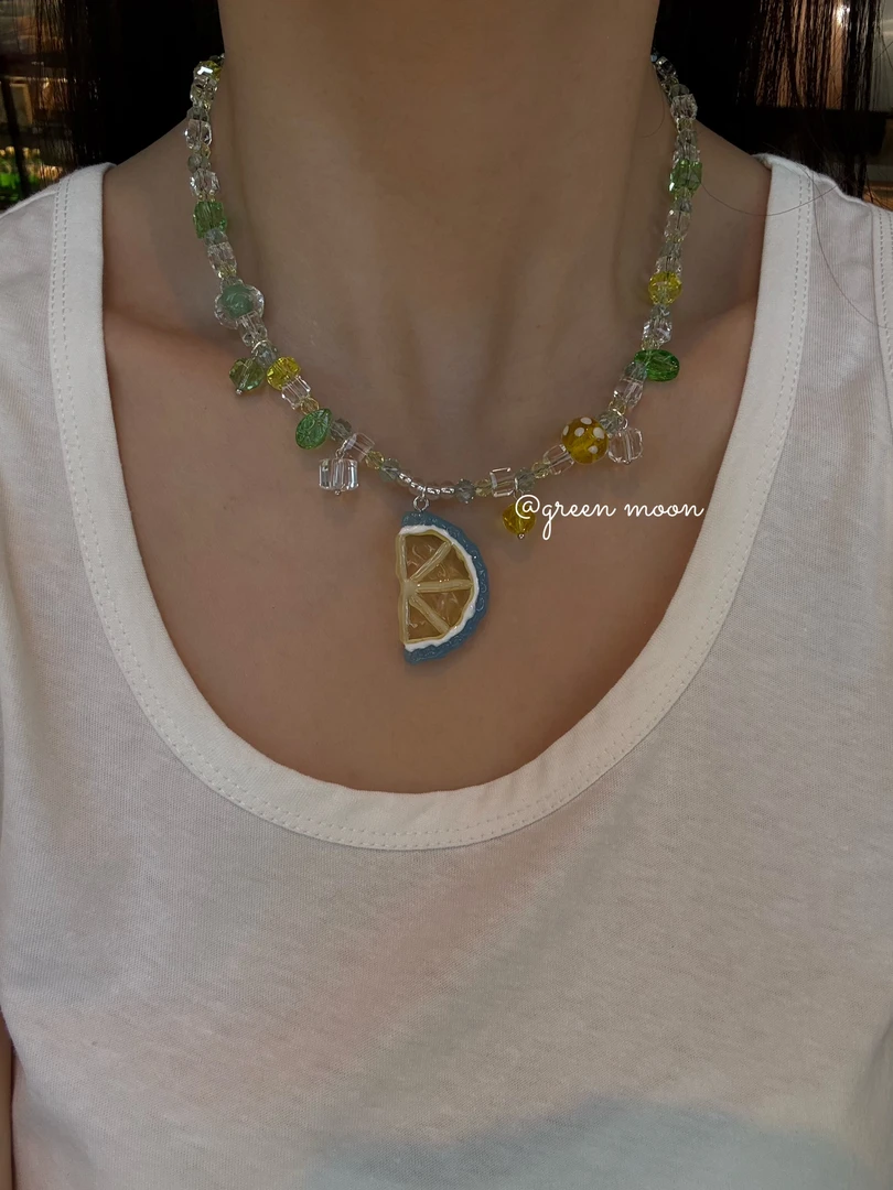 非金属仿水晶项链 【炎夏特调】蓝色柠檬片项链夏日清凉超透！L091