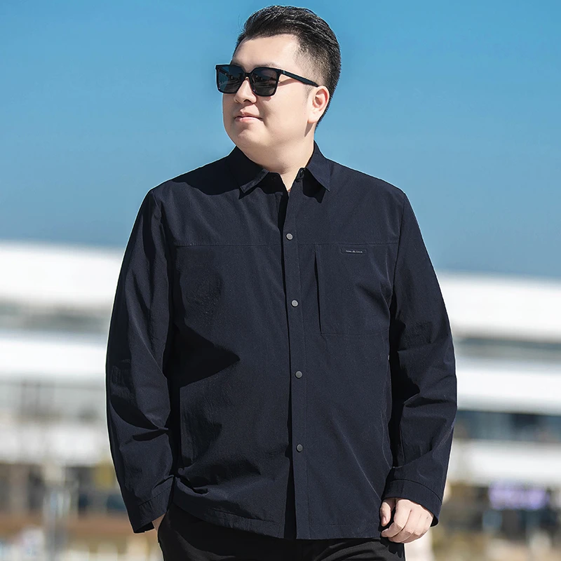 2025春季新款休闲翻领夹克男大码外套胖子时尚弹力单排扣茄克上衣