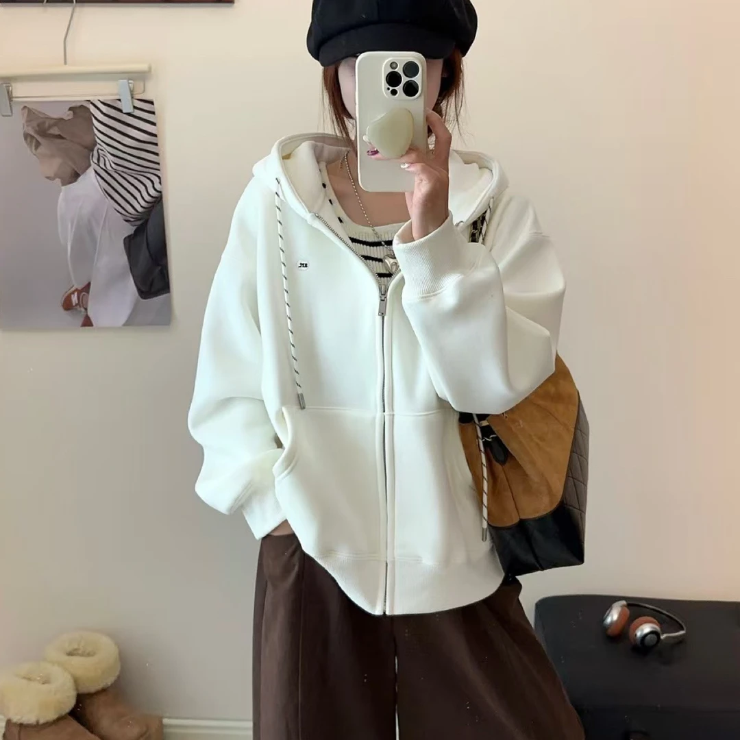 25902常规连帽休闲风慵懒风秋季卫衣开衫加绒时尚秋冬显瘦