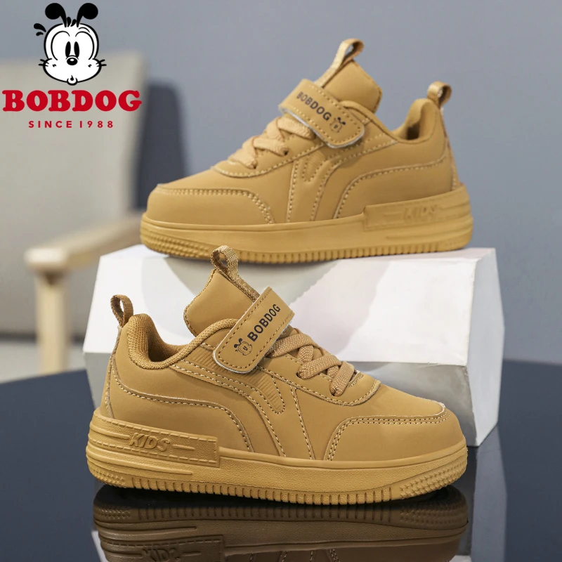 巴布豆儿童鞋板鞋男童皮面透气休闲鞋运动防滑3到6岁小白鞋6-12岁