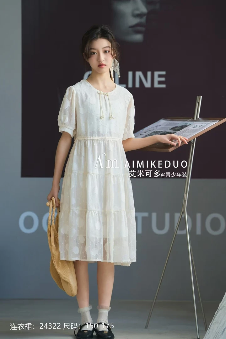 【淼淼妈】中大童国风盘扣连衣裙24322
