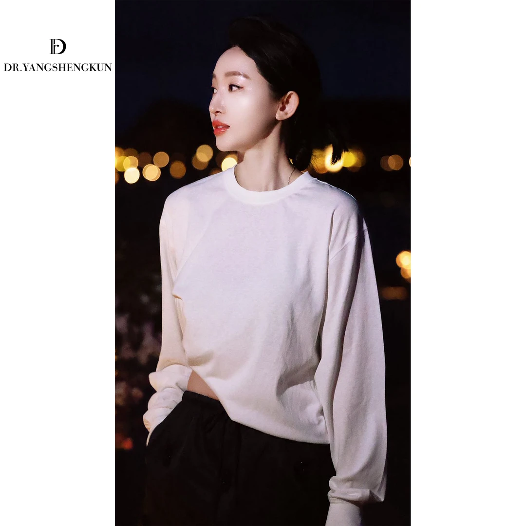 杨圣坤2025夏季新品女士舒适百搭休闲雪花埃及棉长袖T恤L256703