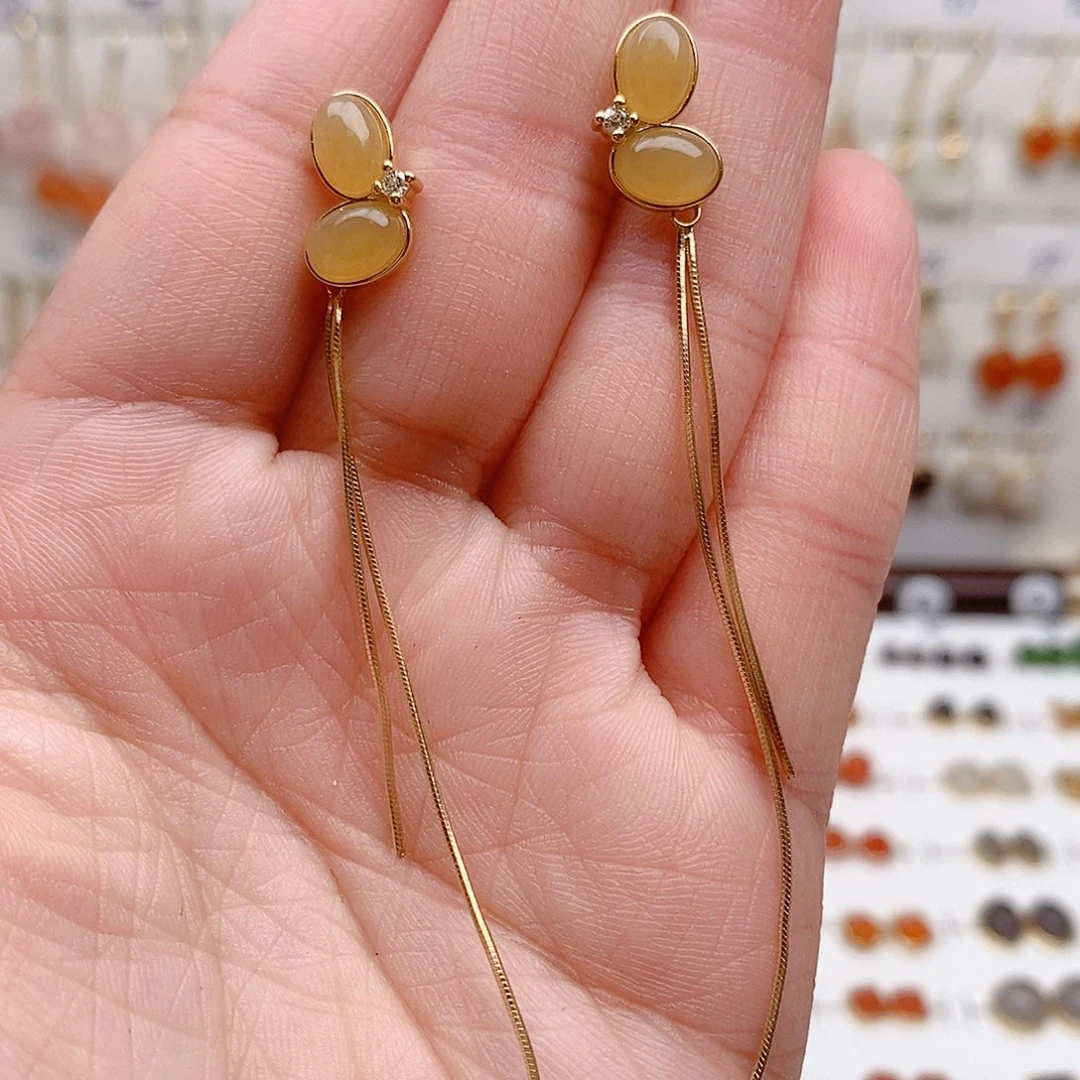 和田玉银S925镶嵌耳饰