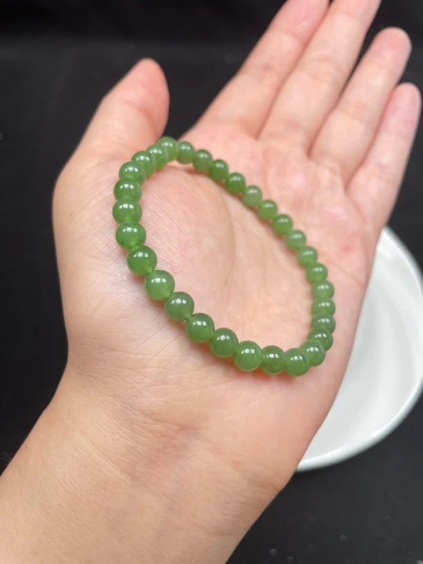 和田玉卡6碧玉手串微矿点富贵气质百搭