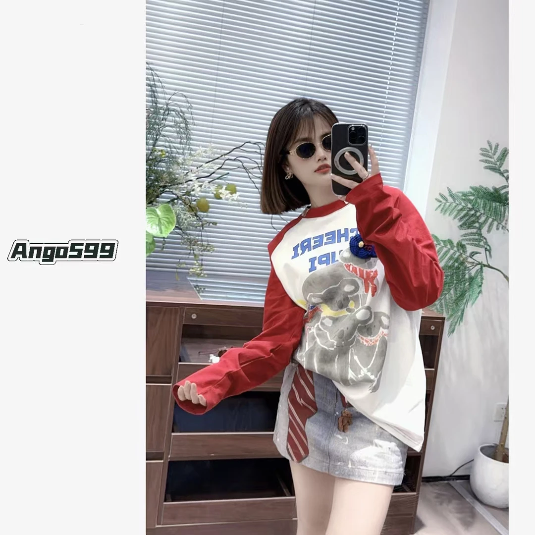 考拉叠叠乐* 早秋撞色设计立体手钩针织小帽趣味卡通印花长袖T