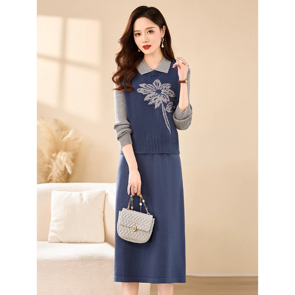 冬新款马甲两件套装连衣裙新款气质减龄外穿女式时尚连衣裙XM221