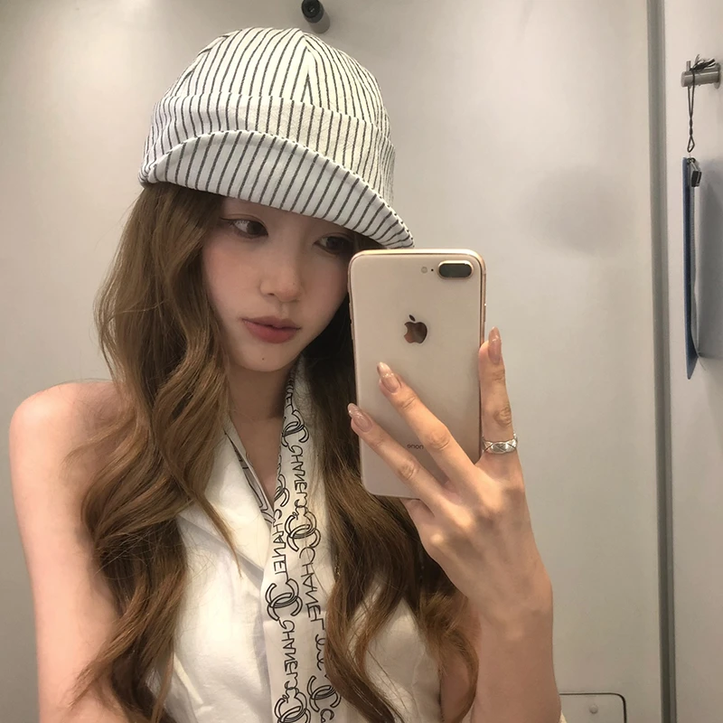 【猫仔kitten】文艺复古条纹棒球帽女夏季百搭透气网红舒适帽子
