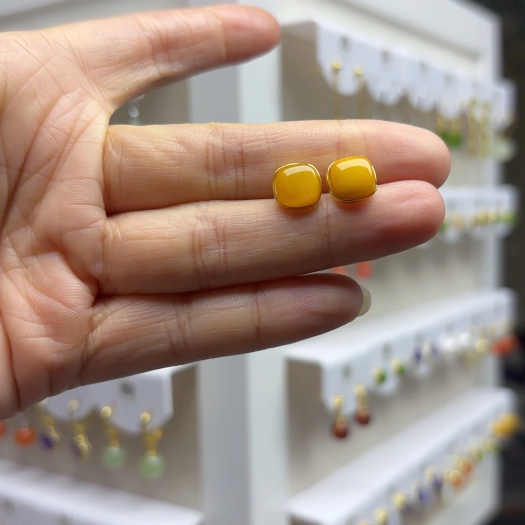 蜜蜡银S925镶嵌耳饰