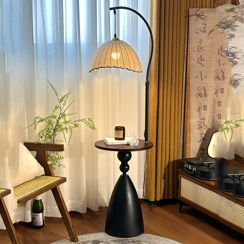 落地灯客厅沙发边中古风钓鱼灯卧室床头氛围感置物一体台灯无线充