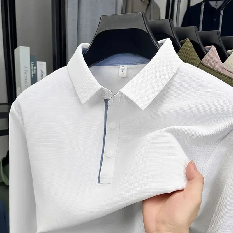 【无痕抗皱】男士秋季翻领POLO衫商务休闲春秋长袖t恤中年上衣轻奢