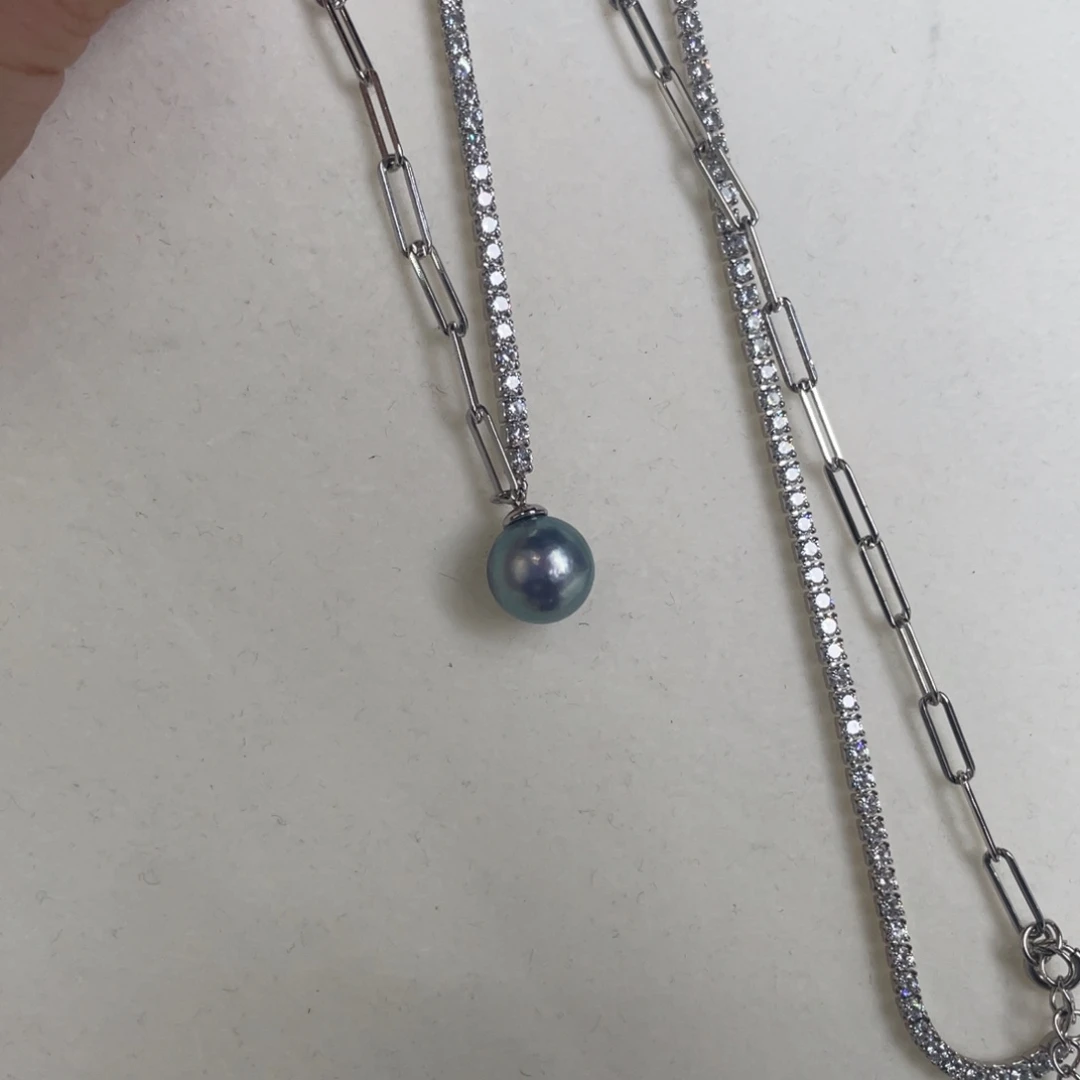 项链银S925镶嵌海水珍珠