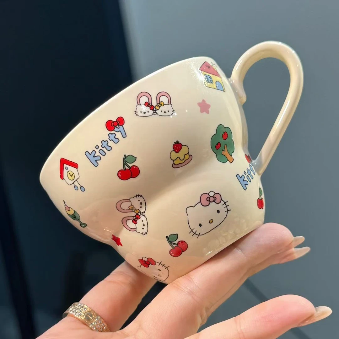 【圆和圈】出口尾单 乐园小猫双层葫芦杯 可爱早餐杯陶瓷杯