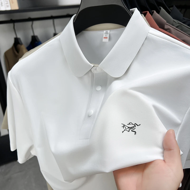 【新品冲量】始祖新款刺绣鸟男士夏季短袖T恤桑蚕丝户外速干POLO衫