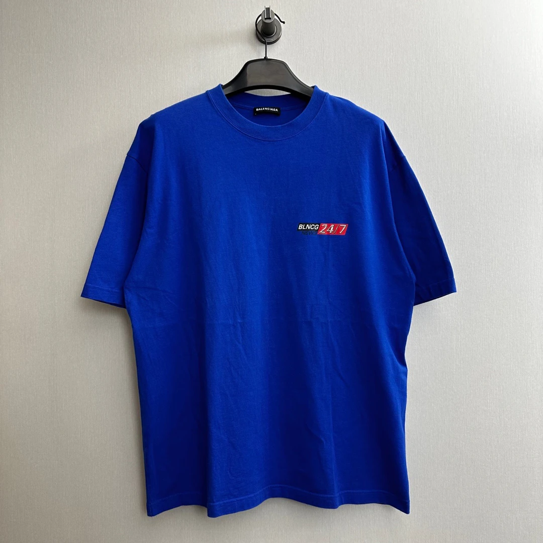 95新 Balenciaga/巴黎世家 2417蓝色Logo短袖/L码/96新/公价4300