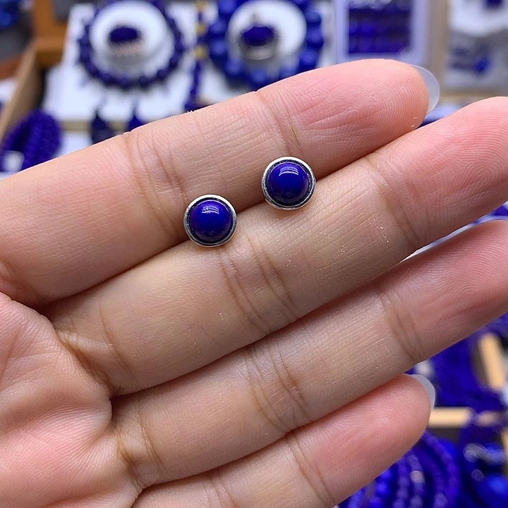 青金石银S925镶嵌耳钉