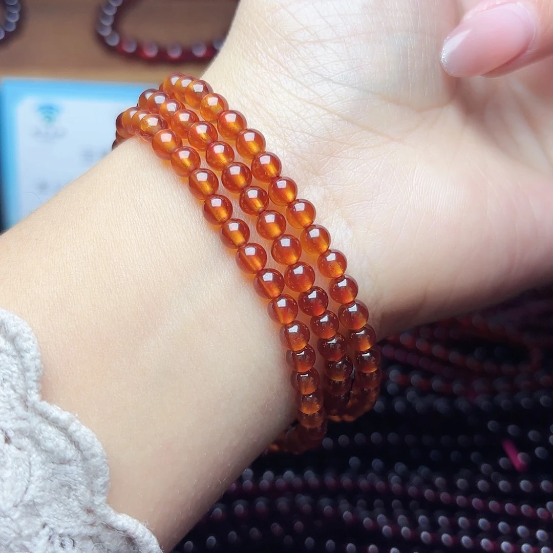 手链未镶嵌石榴石卡4.6橙红三圈毕业级