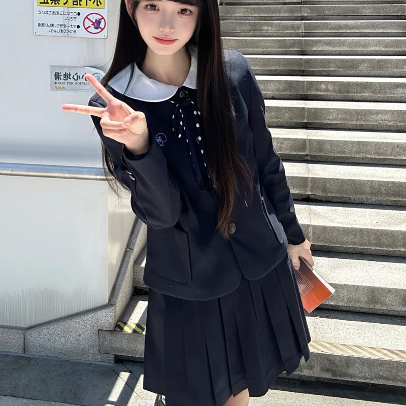 星野女子圆领西服套装秋柚语工作室少女学院温柔风日系浓绀jk制服