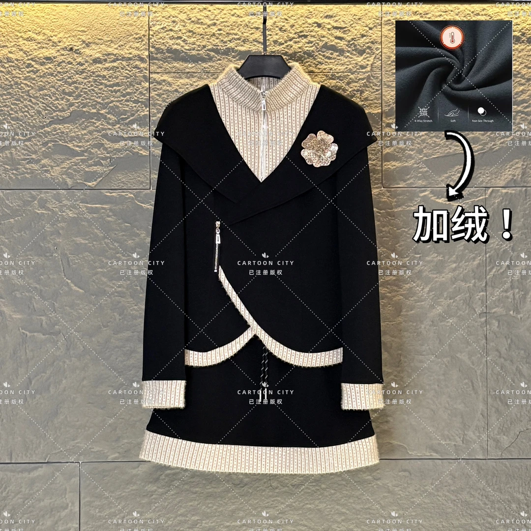 LLVD-B313【加绒】秋季新品<重工系列>长袖卫衣翻领重工套装两件套