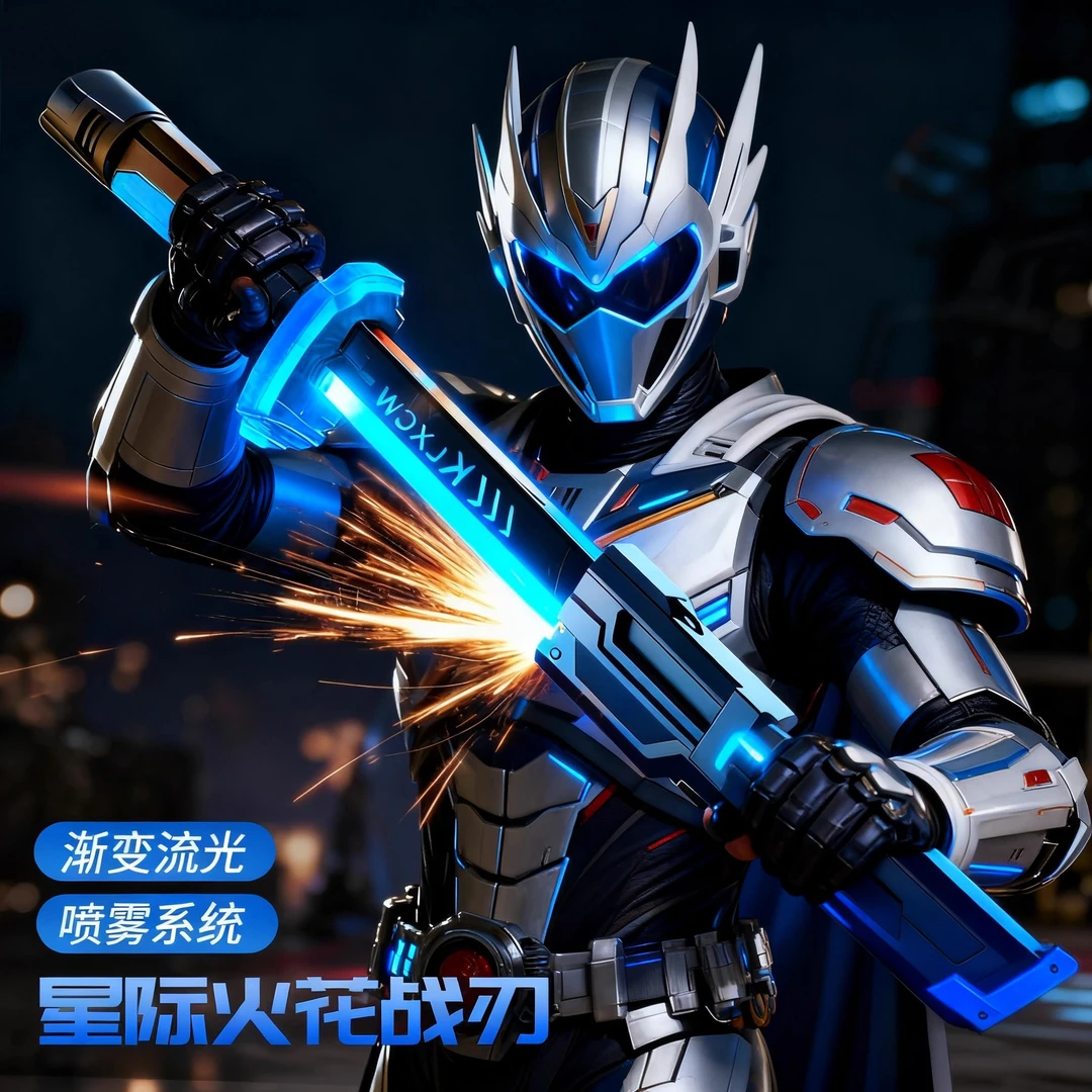 炫酷火花喷雾感应音效星际光剑七彩流光赛博朋克科技战刃儿童玩具