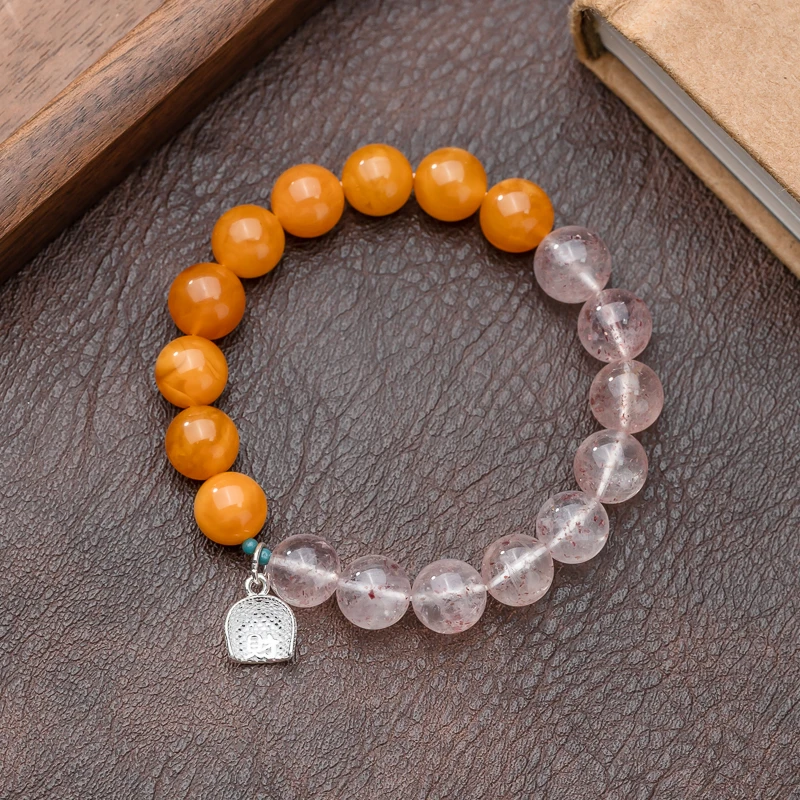 XIANYUAN/仙源蜜蜡10mm石英圆珠单圈手串