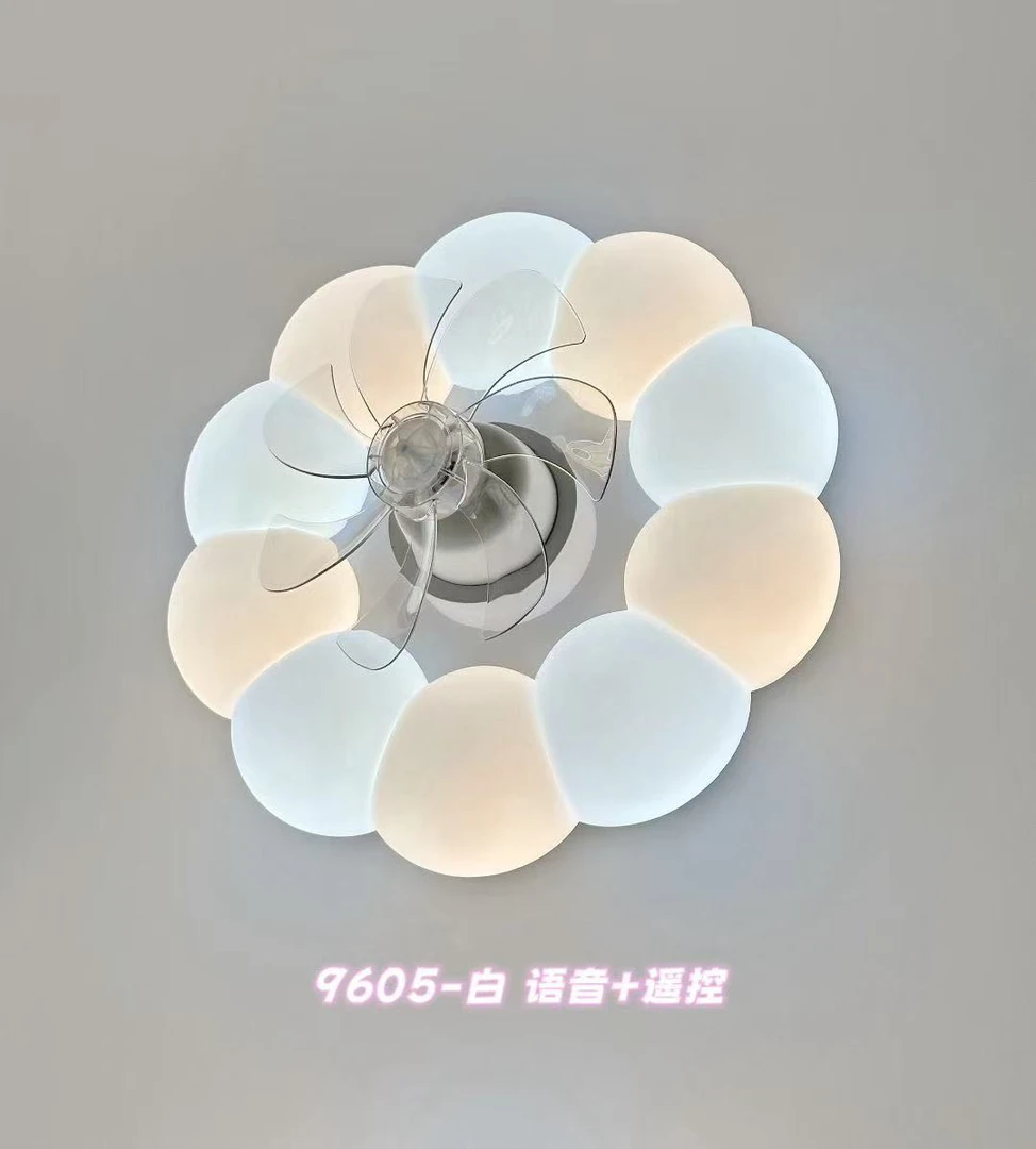 新款现代简约卧室风扇灯 奶油风离线语音卧室风扇吸顶灯