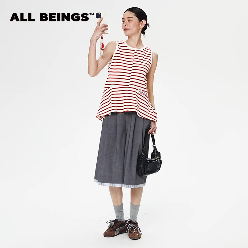 ALL BEINGS25年春夏设计师新款条纹宽松裙摆背心女