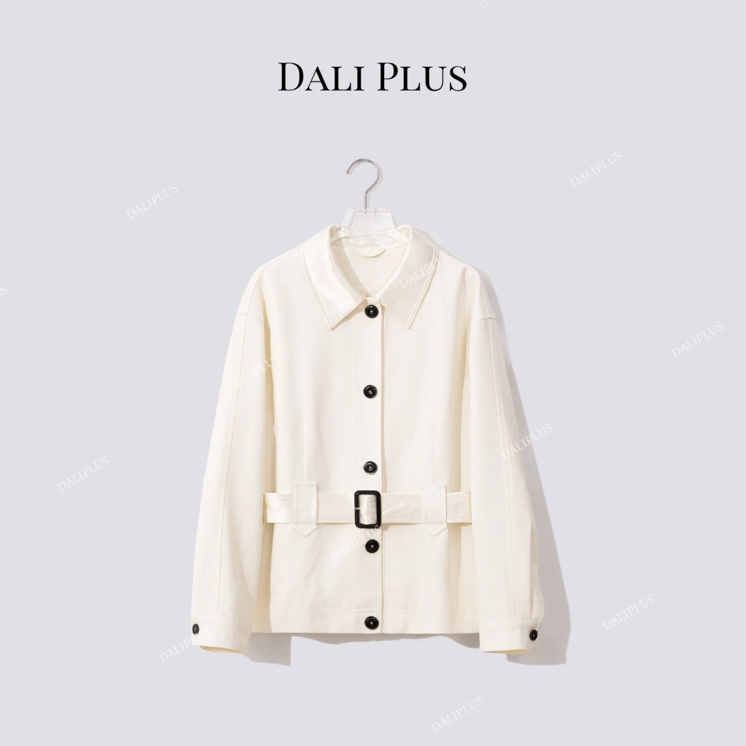 DALI PLUS秋季新款 奢感质感蚕丝羊毛收腰短款风衣外套-D5TY0104