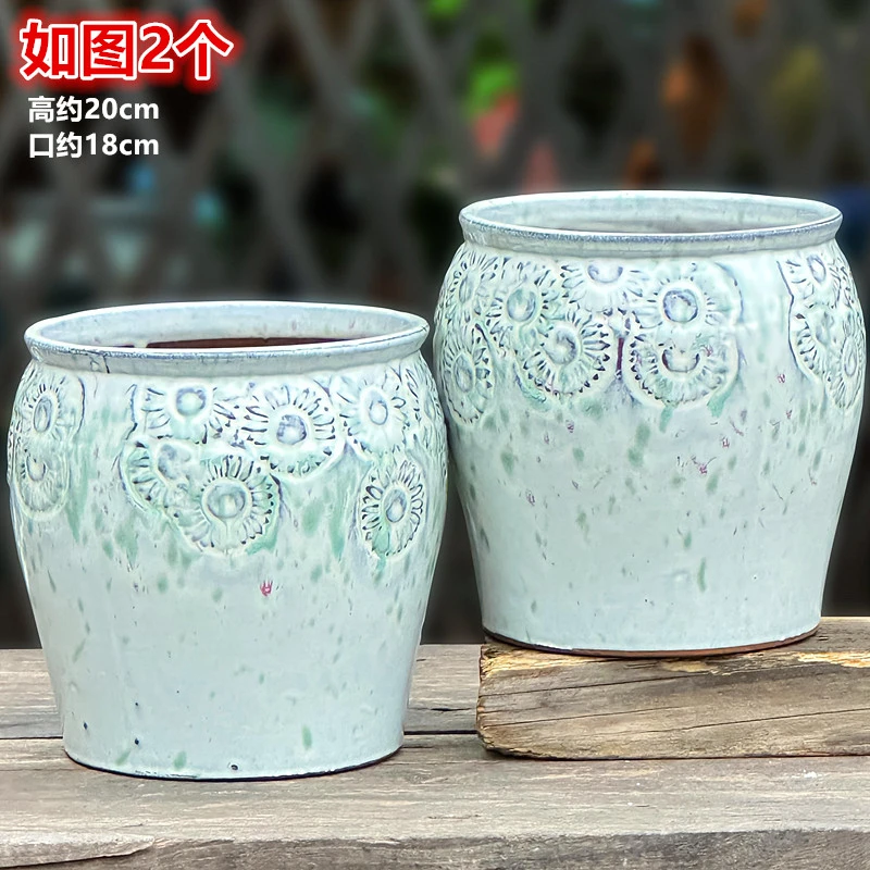 大口径粗陶透气花盆多肉绿植三角梅盆栽创意刻绘陶盆2024