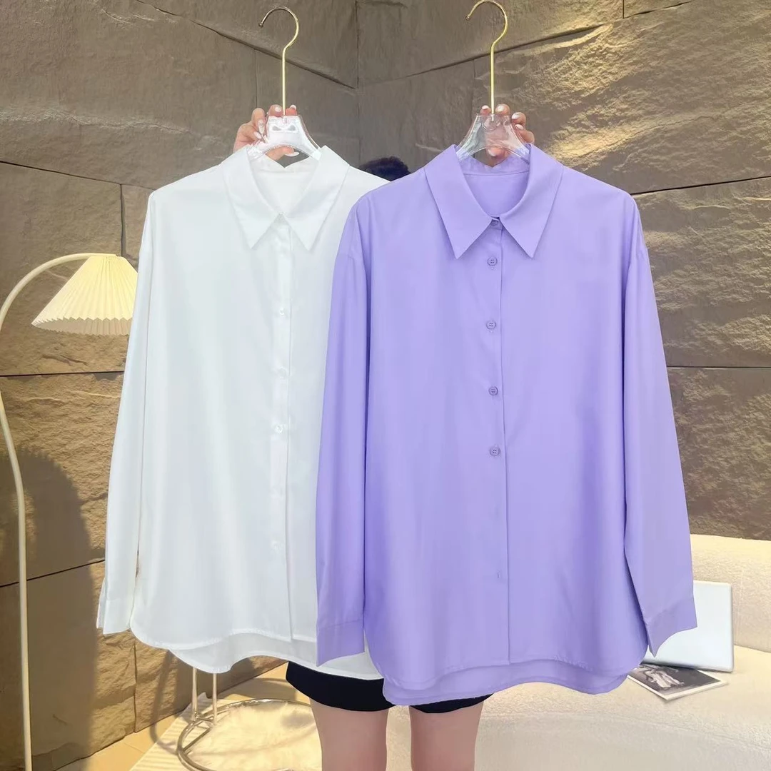 nana【夏日】气质休闲款百搭抗皱衬衫1018白紫