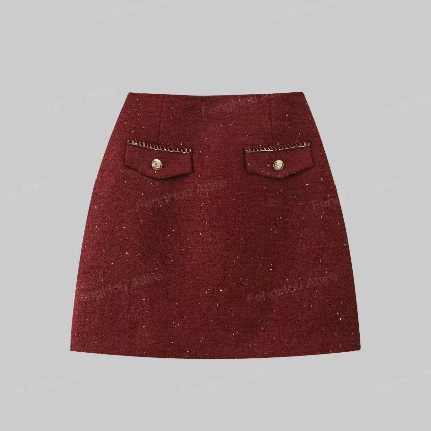 【封后轻奢设计】小香风气质百搭细闪半身裙8683315