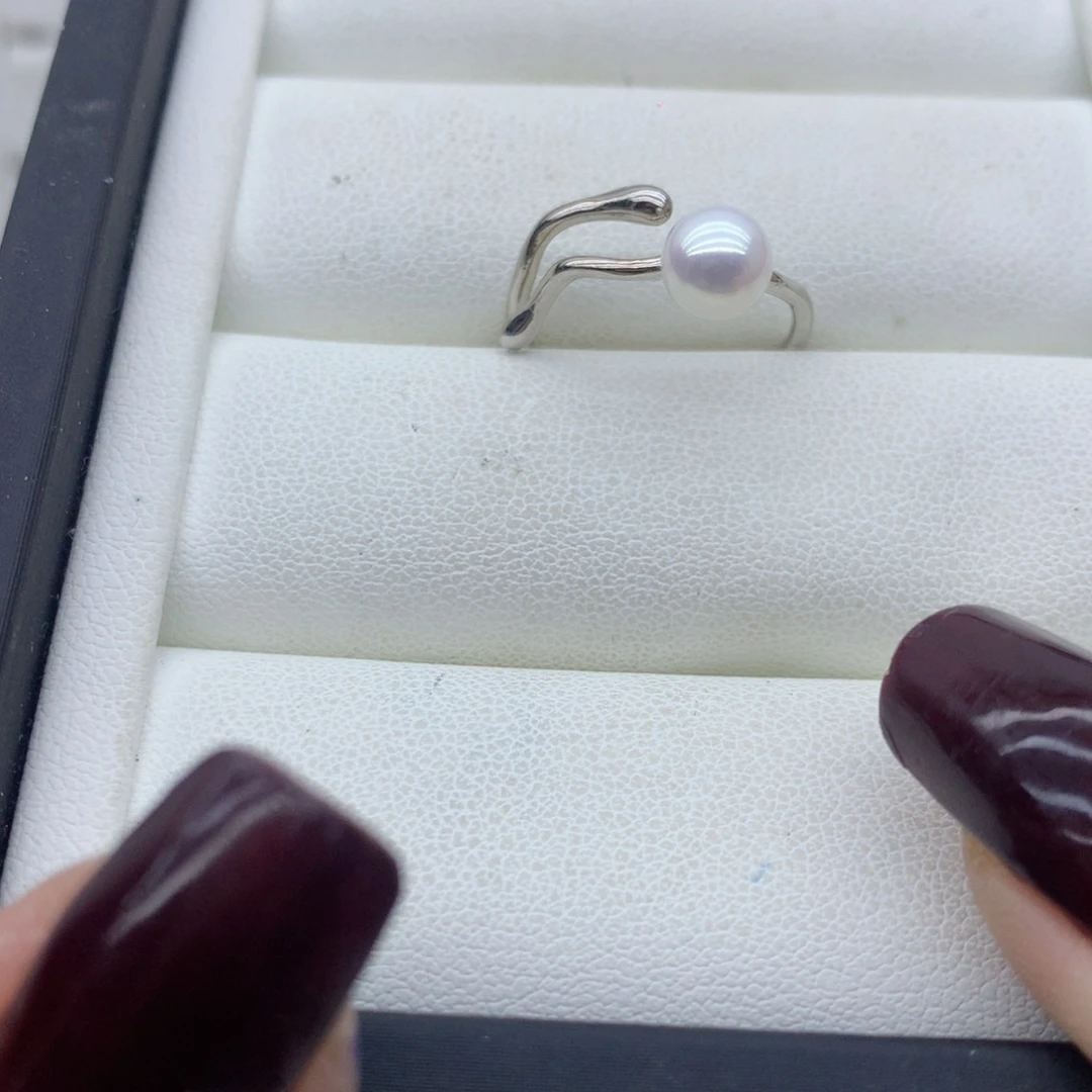 戒指银S925镶嵌淡水珍珠