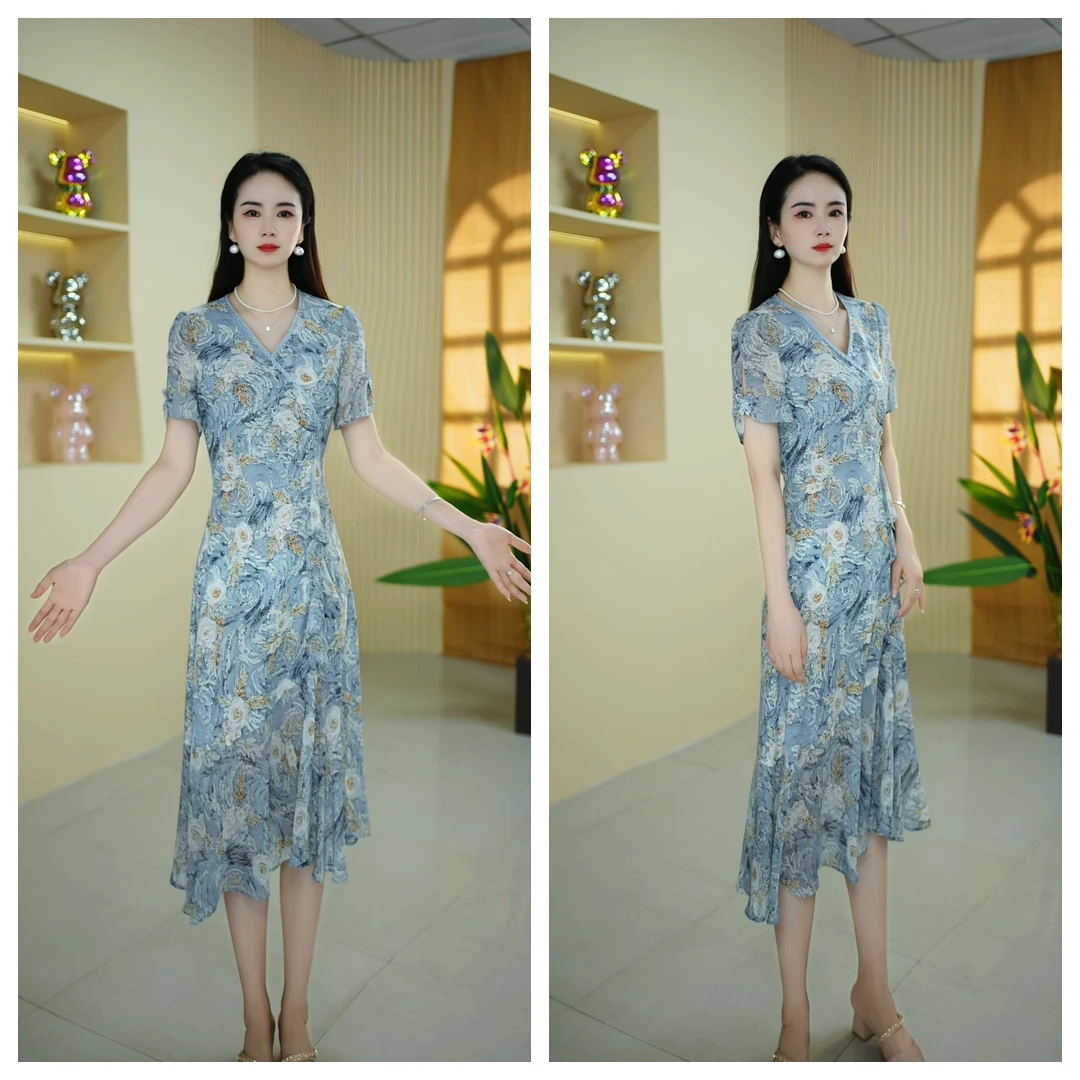 【现货】DY5047夏季新款气质修身优雅长裙显瘦时尚收腰百搭连衣裙