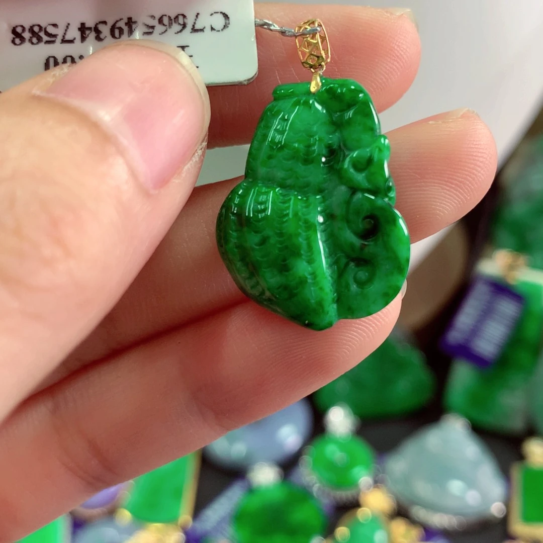 翡翠18K金镶嵌吊坠(不含链)