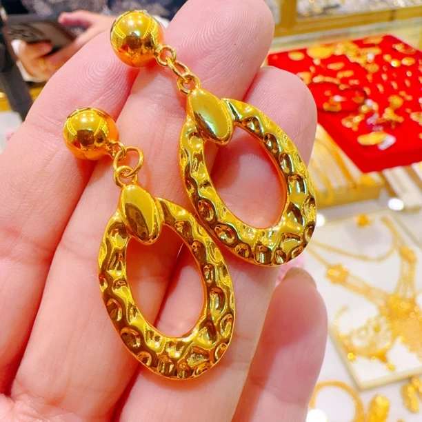 合金耳饰 合金鸽子蛋5G工艺时尚耳环0.15gمىس قاپلىما ئالتۇن