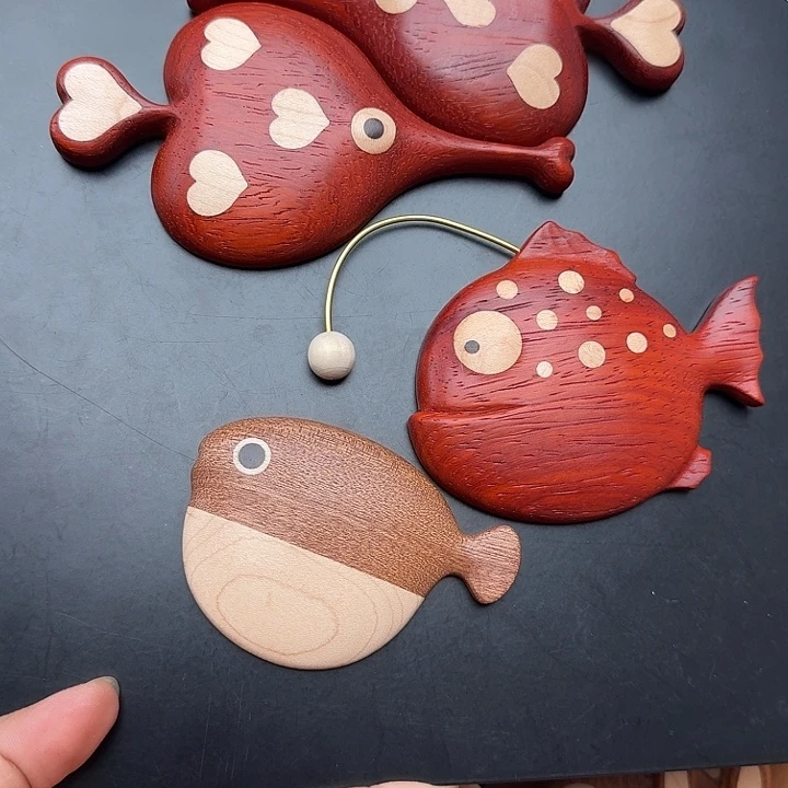 木小鱼冰箱贴4个红花梨