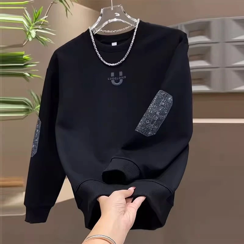 特大码300斤夏季新款时尚韩版卫衣男士潮流百搭套头长袖刺绣上衣