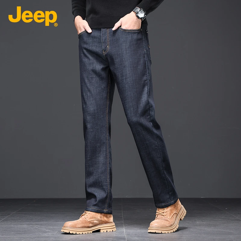 JEEP/吉普新款男士牛仔裤宽松直筒百搭舒适加绒保暖牛仔裤010