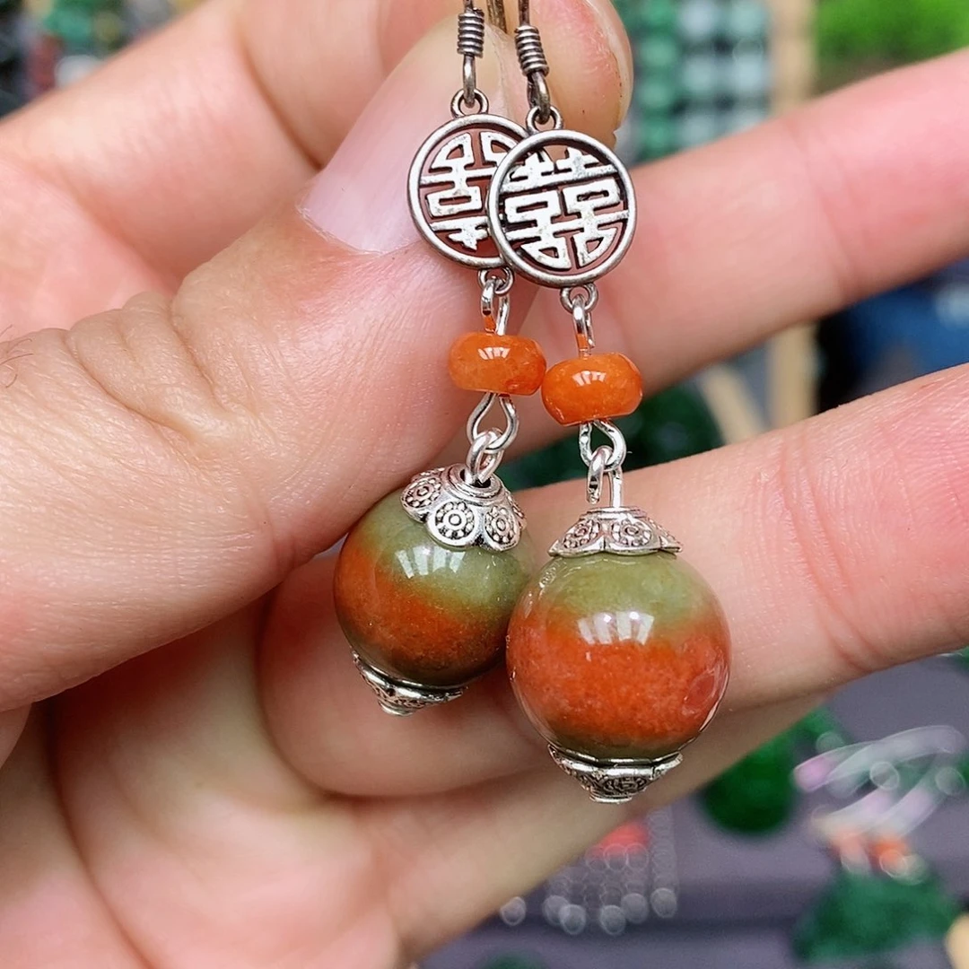 翡翠耳饰银S925镶嵌漂亮美眉