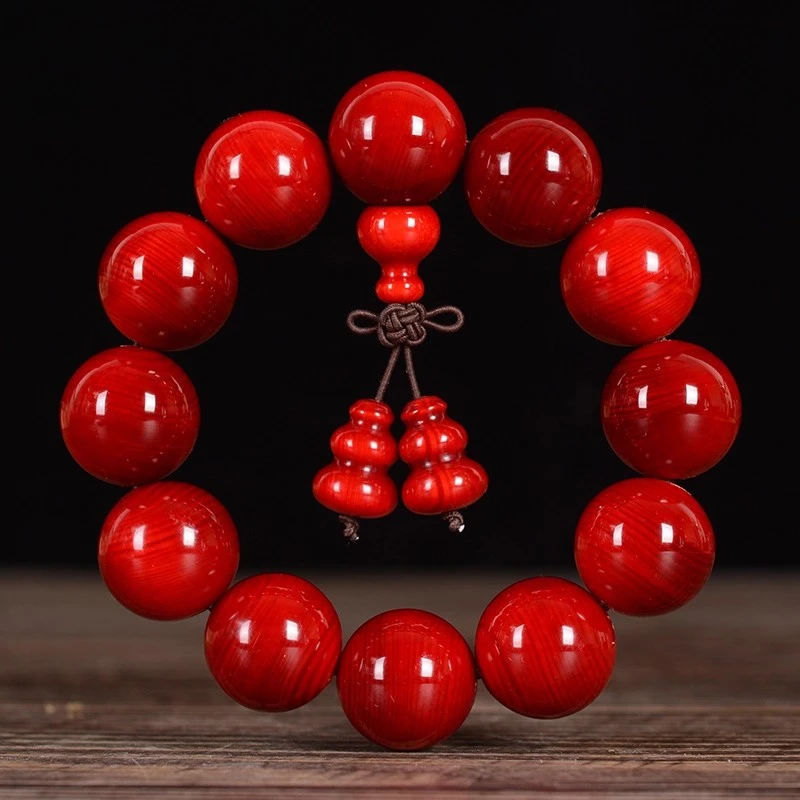 红油琥珀木手串包浆固化全透男女款东北红松明子老料饰品