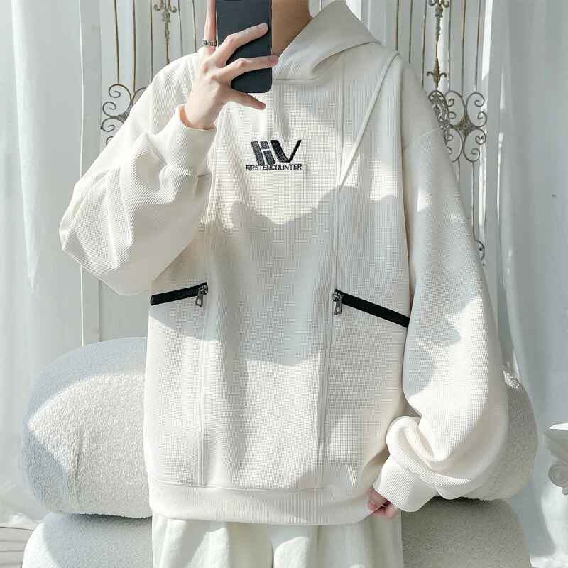 2025春季新款青少年大码美式高街连帽卫衣休闲百搭宽松韩版男卫衣