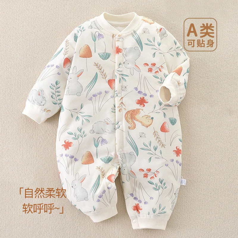 宝宝夹棉连体衣秋冬哈衣无骨爬爬服棉衣新生儿保暖衣婴儿安阳童装
