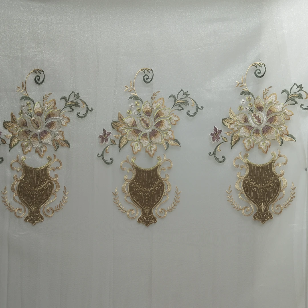 00380 窗帘纱成品刺绣挂钩款客厅防晒窗纱宽8米高2.7米左右对开