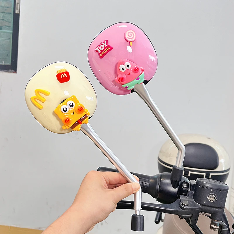 电动车后视镜通用镜子可爱卡通海绵宝宝电瓶车摩托车大视野反光镜