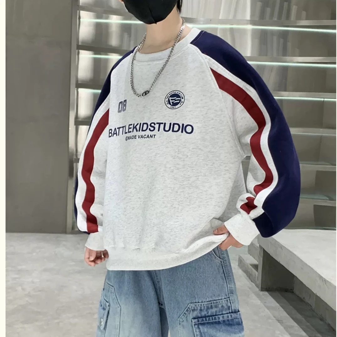 儿童2025春秋新品880189侧织带款男女童韩版拼色中大童百搭卫衣