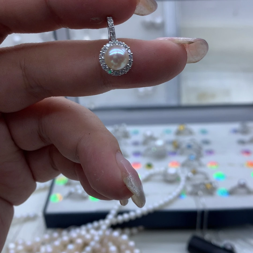 淡水珍珠银S925镶嵌吊坠(不含链)