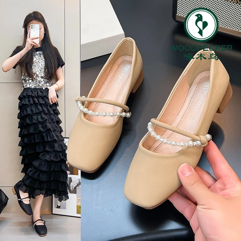 啄木鸟2025新款法式温柔百搭仙女风配裙子玛丽珍单鞋女一脚蹬女鞋