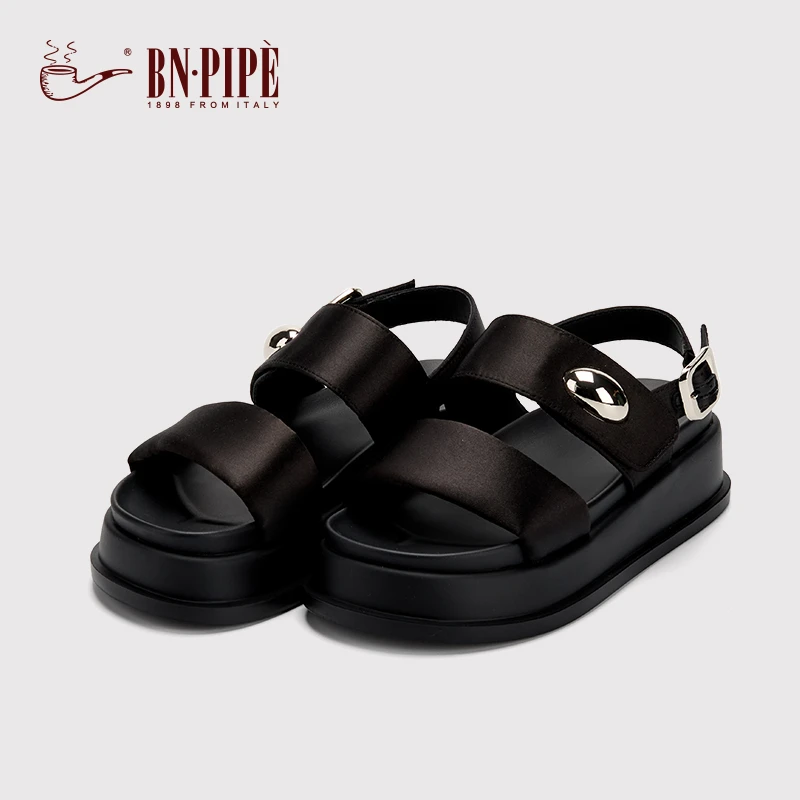 BN.PIPE/百年烟斗2025爆款时装凉鞋纯色金属扣百搭休闲女式凉鞋