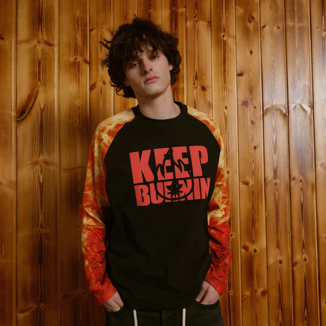 BURNIN*「燃烧双臂」插肩长袖T恤户外休闲宽松情侣潮流运动印花