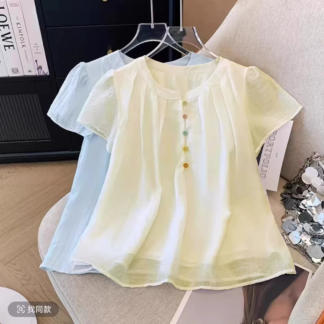 [运费全额补贴]夏季新款甜美小清新圆领上衣娃娃衫宽松短袖衬衫女