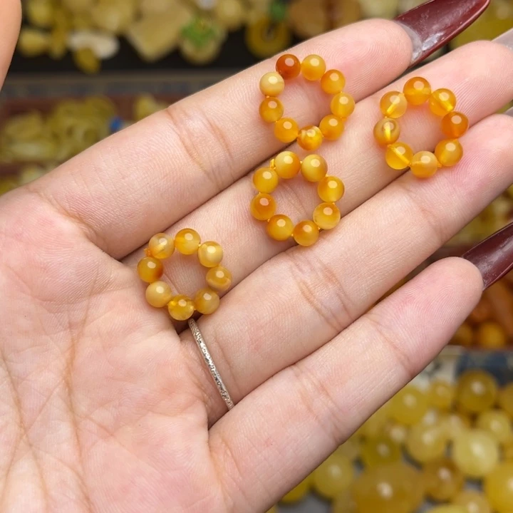 蜜蜡未镶嵌珠宝奇石蜜糖妖花俏色小米珠跑环一个